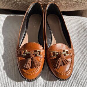 Kurt Geiger Carvela Brown Leather Loafers Tassels Horsebit-Embellishment Chain